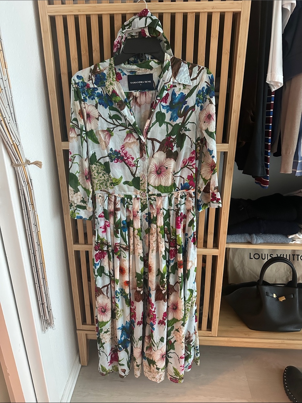 SAMANTHA SUNG Floral Button-Front Midi Dress - Green, Pink, Blue
